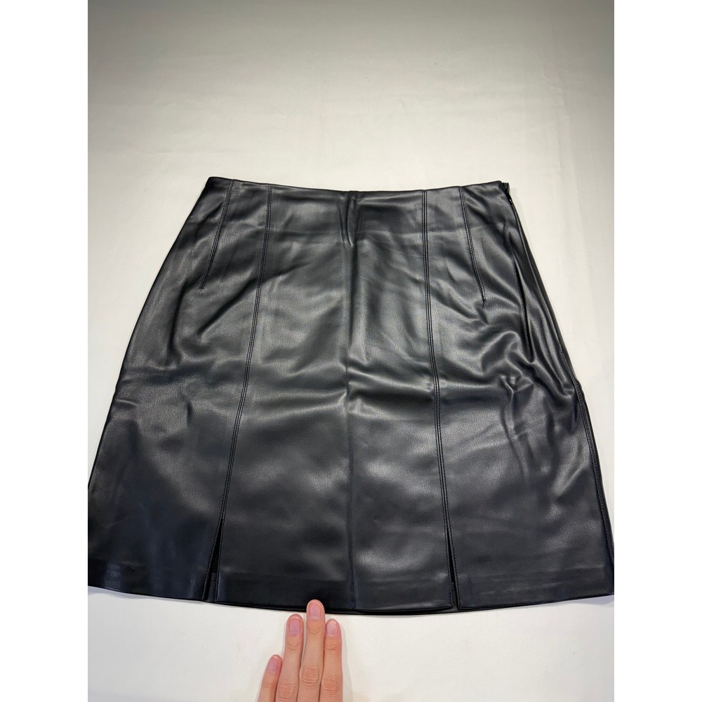 Topshop Tall Black Faux Leather Mini Skirt Seamed Slit Detail US 6 UK 10 Goth